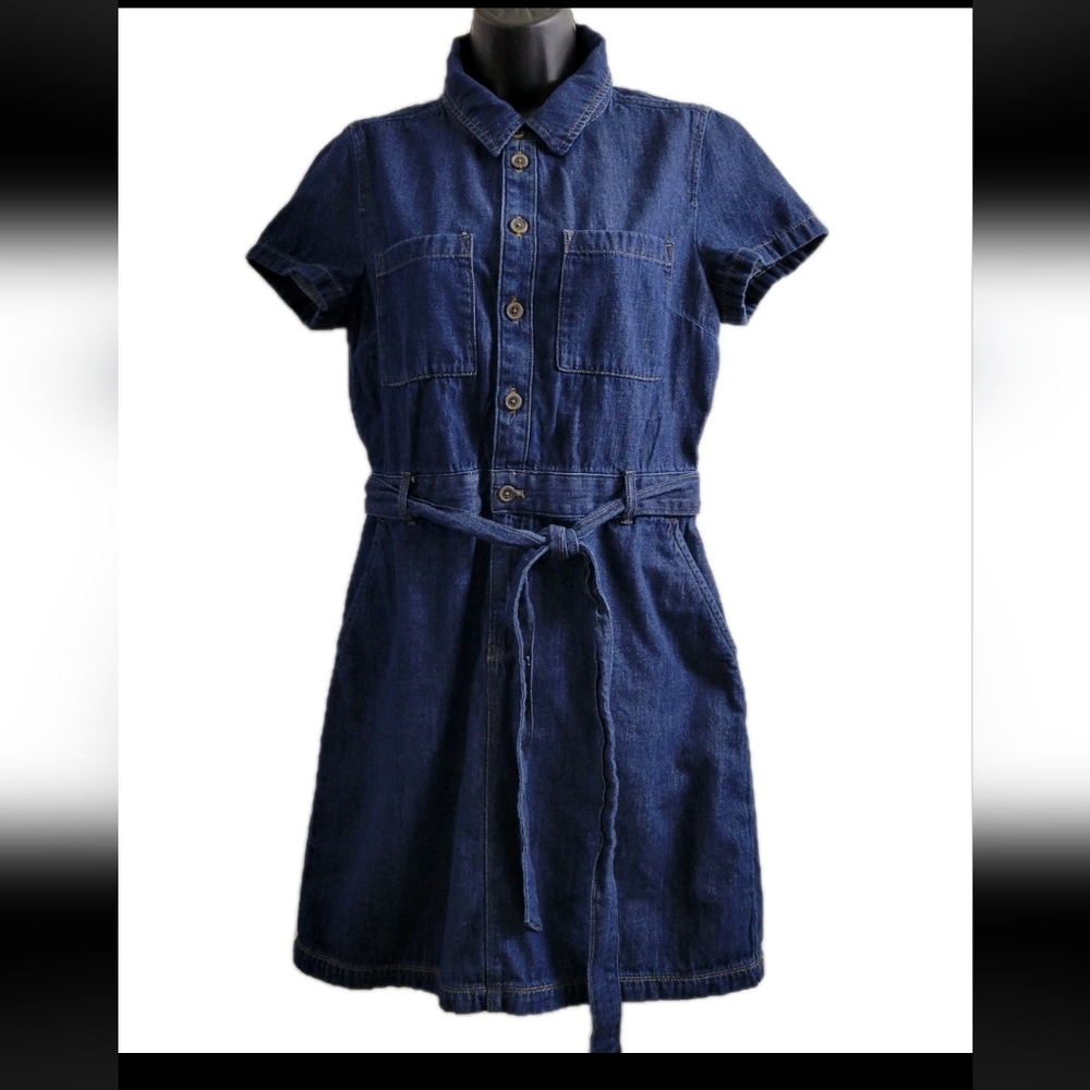 J. Crew Womens Utility Denim Belted Mini Dress Size 6 EUC Costal Cowgirl Classic - Picture 2 of 12